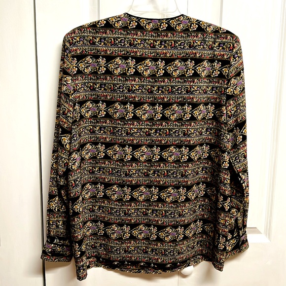 Vintage Bora Bora Black Multi Color Floral Print Long Sleeve Top Size PM - Picture 5 of 6